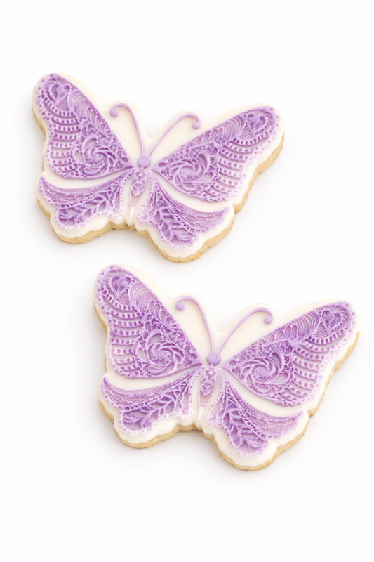 🦋 Lavender Lace Butterfly Cookies – Hand Decorated Sugar Cookies – Elegant Wedding Favours – Baby Shower – Bridal Shower – Custom Colours Available