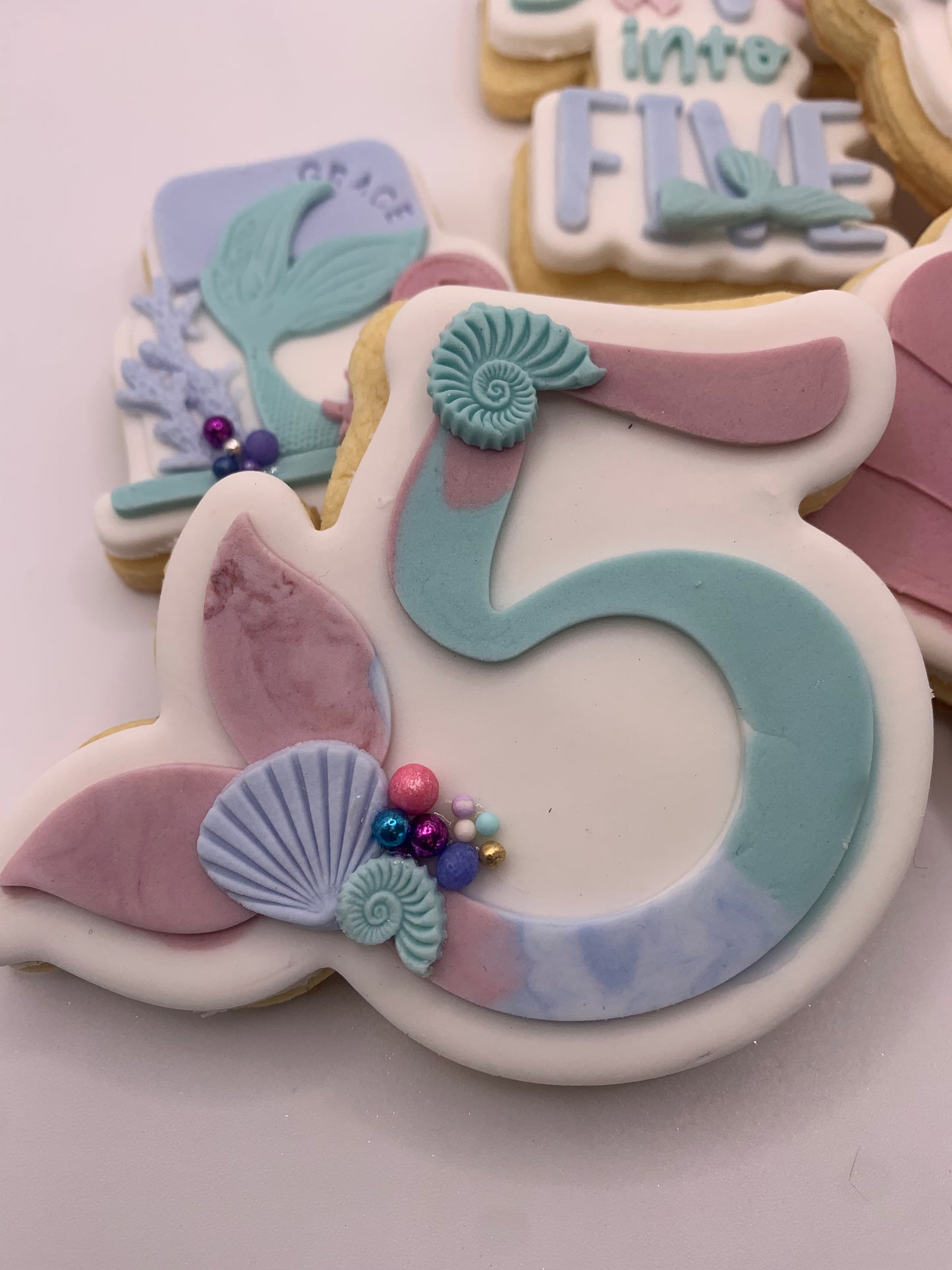 Mermaid Cookie Set – 5 Piece | Dive Into 5 | 5th Birthday Cookies | Boss Bakes | Mermaid Party Favours | Ships Australia Wide